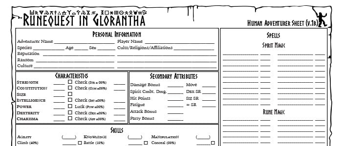 RuneQuest in Glorantha Character Sheet