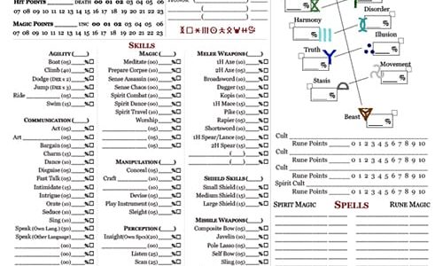 RuneQuest – Roleplaying in Glorantha Character Sheet (pre-release)